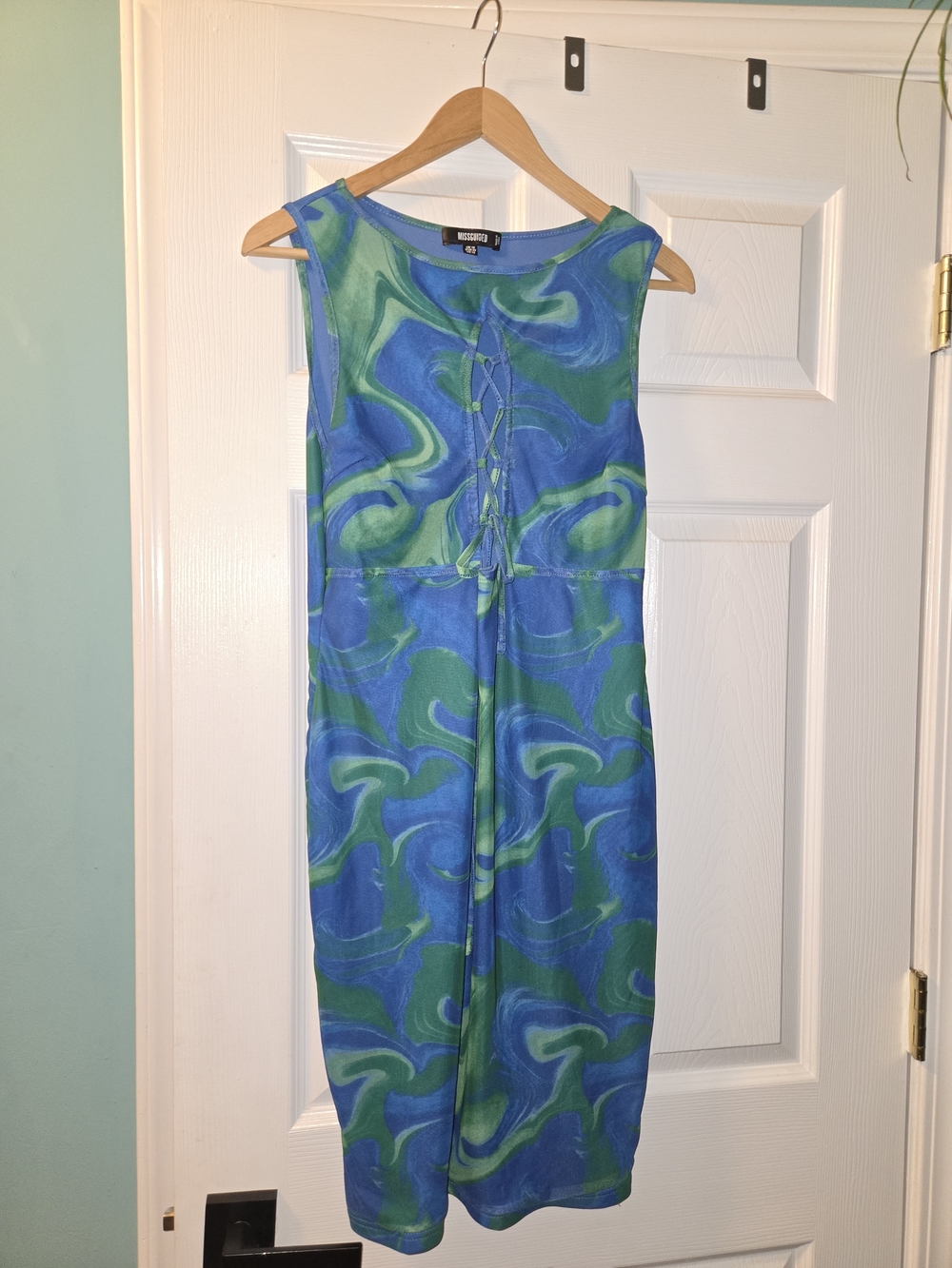 Missguided Blue & Green Swirl Lace-Up Mini Dress